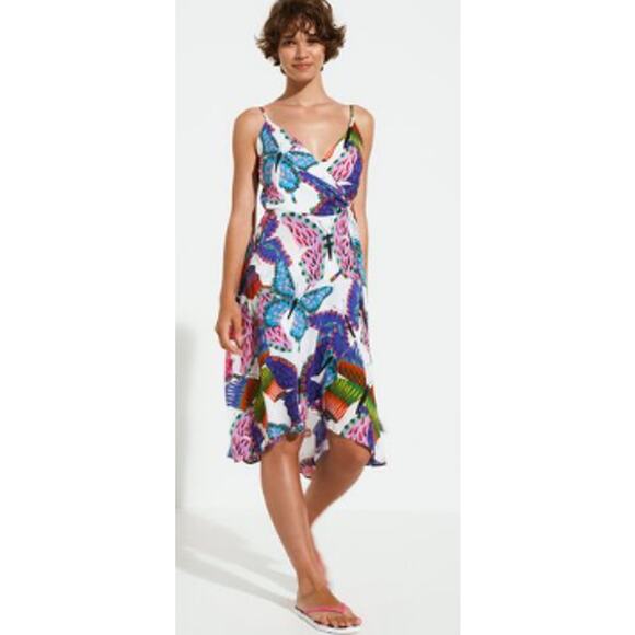 Desigual XL Butterfly Beach Dress Wrap Boho Slip Multicolor Fairy Flutter - Picture 1 of 4